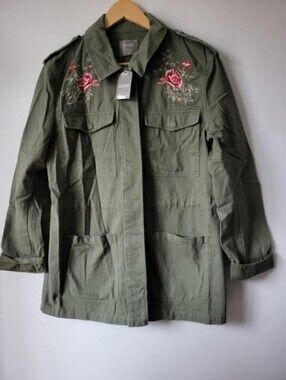 New OASIS Olive Embroidered 100% Cotton Utility Jacket